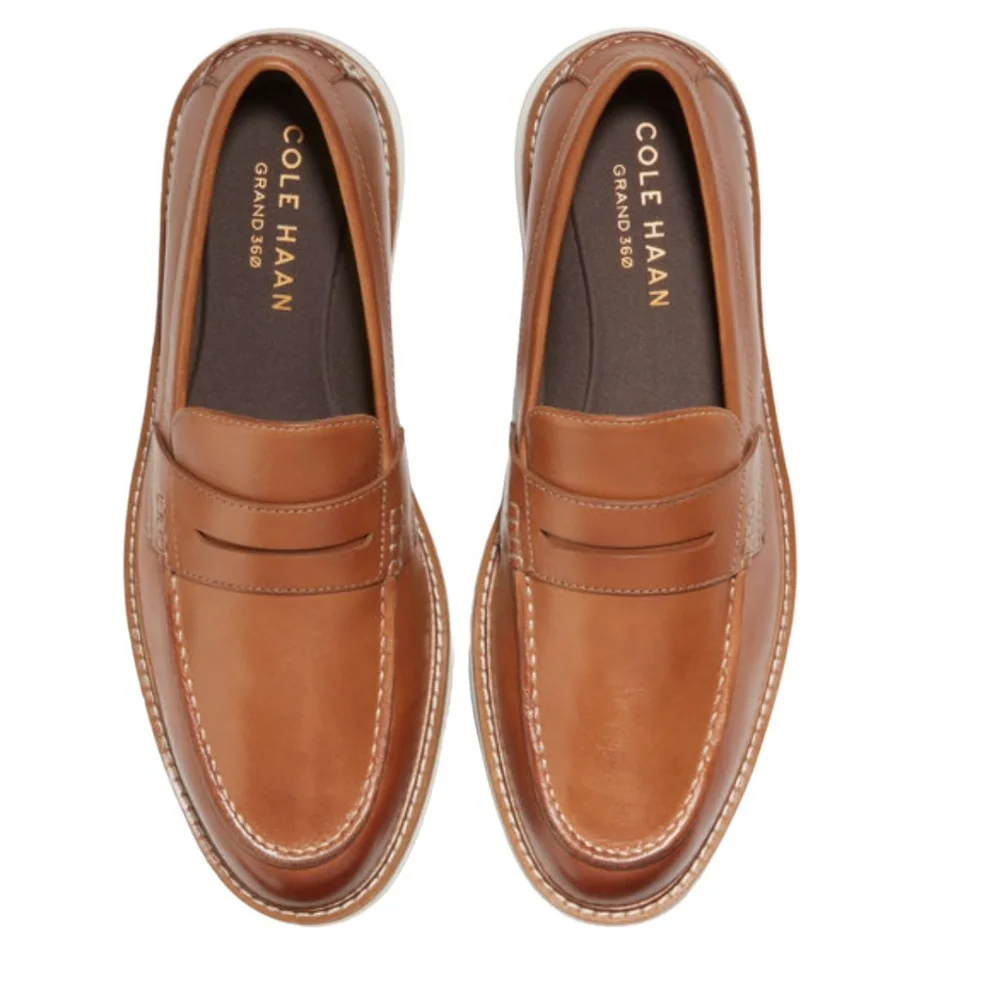 COLE HAAN TAN OSBORN GRAND 360 PENNY LOAFER